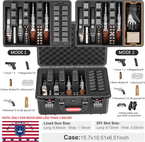 Vista 2 de Kinghardcase Estuches para armas de mano, 5 estuches para pistolas y 21 cargadores Estuches para pistolas precortados con múltiples pistolas a