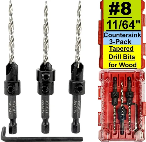 Vista 41 de FTG USA Juego de 3 brocas avellanadoras ajustables para madera #4 (7/64 pulgadas) con broca cónica para carpintería
