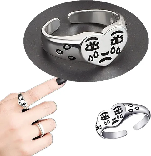 Vista 4 de Juego de 12 anillos de rana para mujeres y hombres, vintage de serpientemal de ojohongollantocara sonrienteabrazoluna estrella, sol, anillos
