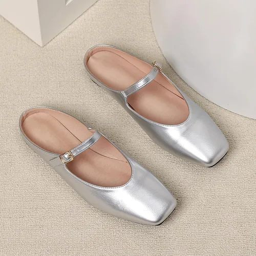 Vista 5 de Dear Time Pantuflas cómodas para mujer, con puntera cerrada, zapatos elegantes sin espalda, zapatos planos para mujer