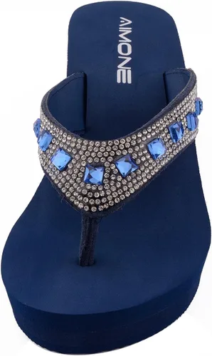 Vista 2 de AIMONE -Larissa - Sandalias de cuña para mujer, color azul marino, con diamantes de imitación, para playa, boda