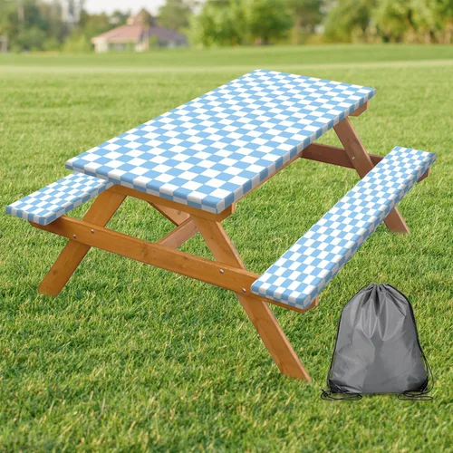 Vista 51 de Funda para Mesa de Picnic con Fundas para Bancos y Bolsa, Campista de Madera Impermeable Resistente al Viento, Cubierta de Mantel Ajustada con Borde