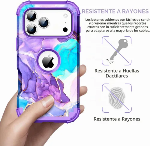 Vista 6 de Funda para iPhone 17 Pro Max, tres capas de alta resistencia a prueba de golpes, híbrida de plástico duro, funda protectora de goma de silicona