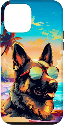 Vista 16 de Funda para iPhone 16 con diseño de pastor alemán, para amantes de los perros, playa, mar, para niños y niñas