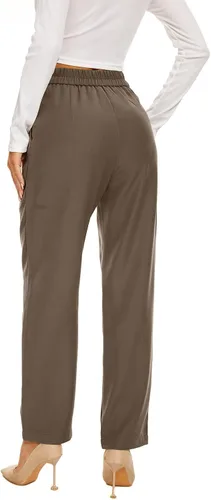 Vista 6 de FUNYYZO Pantalones fluidos de pierna ancha para oficina, negocios, casual, cintura alta, pantalones de vestir