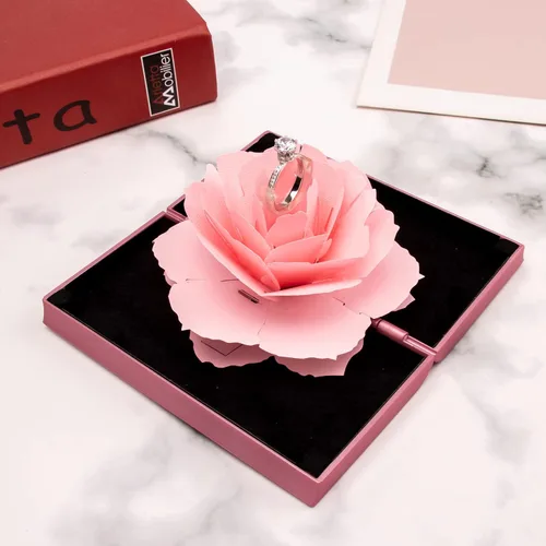 Vista 2 de Caja de anillos de compromiso, caja de anillos de rosa, soporte de almacenamiento de joyas sorpresa para mujer como propuesta de compromiso, anillo