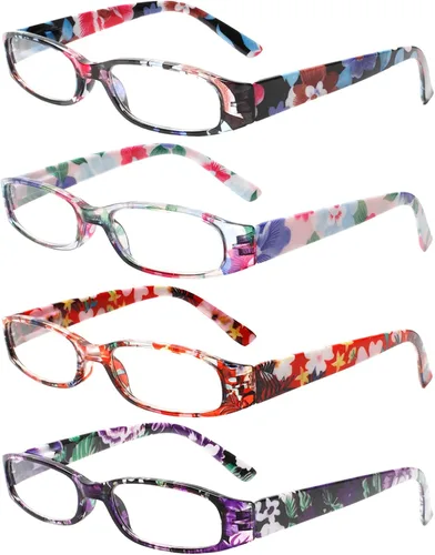 Vista 11 de Kerecsen Gafas de lectura para mujer, 4 pares de lectores de bisagra de resorte a la moda
