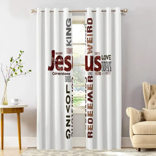 Vista 41 de Shrahala Cortinas blancas S inspiradoras para ventanas de cocina, cortinas negras con palabras cristianas para cafetería, cortinas opacas