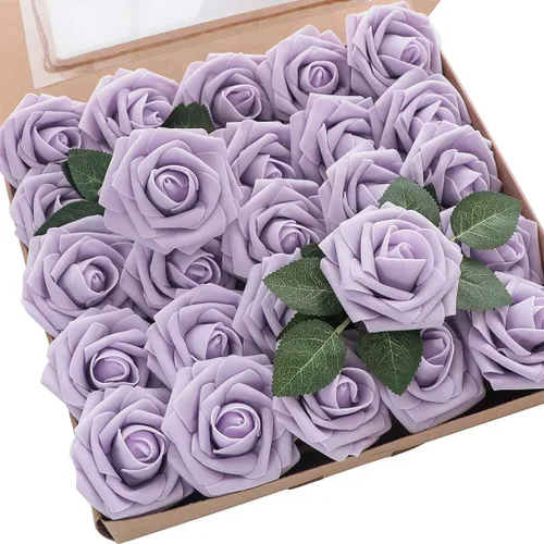 Vista 66 de Floroom Flores artificiales, 25 piezas de rosas falsas de espuma dorada antigua de aspecto real con tallos para ramos de boda DIY, centros de mesa