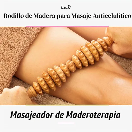 Vista 3 de Tuuli Accesorios - Rodillo de masaje ovalado de madera, rodillo corporal multifuncional para celulitis, tensión muscular y apoyo a la salud