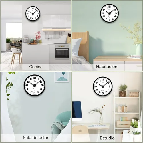 Vista 8 de WallarGe Reloj de pared con luz nocturna para dormitorio, 12 pulgadas Negro