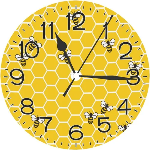 Vista 8 de Reloj de pared redondo de abejas amarillas y miel, reloj de pared redondo silencioso sin tictac de 10 pulgadas, decoración del hogar para oficina