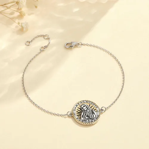 Vista 2 de YAFEINI Pulsera de plata de ley 925 con dije de muerte de Santa Muerte para mujer, Plata de ley Plata, Sin gemas.