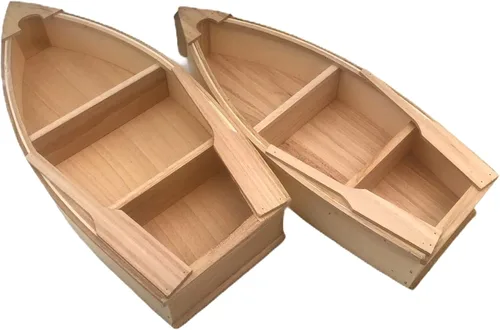 Vista 2 de Barco de madera sin terminar, paquete de 2 – Canoa pintable para bricolaje