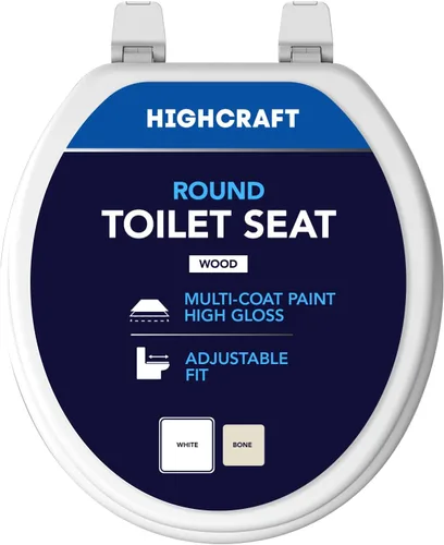 Vista 3 de HIGHCRAFT Asiento de inodoro redondo prémium con bisagras ajustables, asiento de inodoro de madera moldeada, se adapta a inodoros redondos estándar