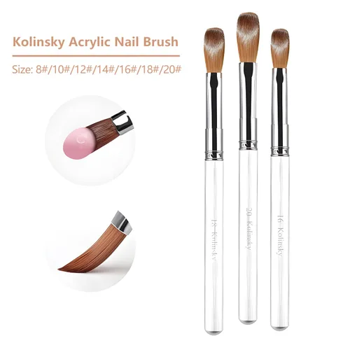 Vista 4 de Kolinsky - Cepillo de uñas acrílicas, 100% cabello Kolinsky, cepillo profesional de arte de uñas para aplicación acrílica, extensión de uñas