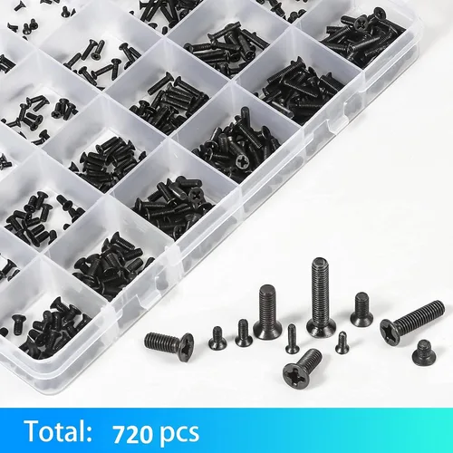Vista 5 de Juego de tornillos para portátil de 720 piezas, kit de tornillos de repuesto para computadora, M1.4, M1.7, M2, M2.5, M3 cabeza plana avellanada