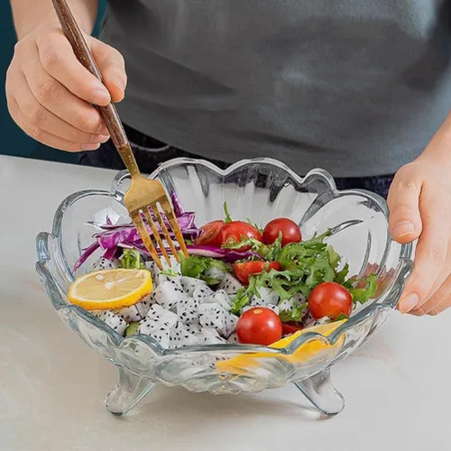 Vista 5 de Cabilock Trípode de cristal para fruta, cuenco de cristal para decoración de alimentos, plato de caramelo de cristal, cuenco de pasta, bandeja