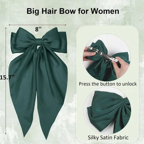 Vista 3 de Tobeffect Pinzas para el cabello, lazos para el cabello para mujeres y niñas, de satén sedoso, pinzas para el cabello con lazo grande, color rojo