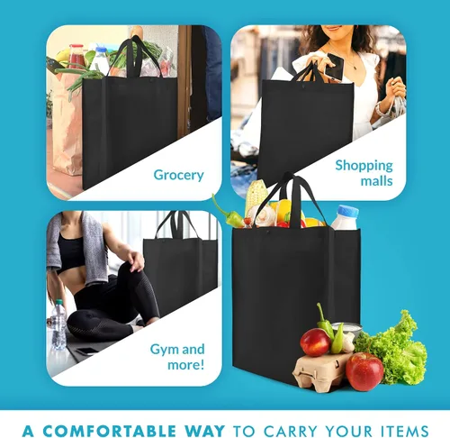 Vista 5 de Bolsa para comestibles reutilizable, paquete de 10 unidades, Negro