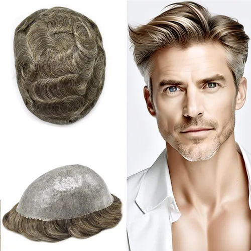 Vista 54 de Mens Toupee Hair System para hombres Piezas de pelo Sistema de reemplazo Poly Skin Toupee para hombres Protesis Capilar Para Hombre 6X8#1 Jet Black
