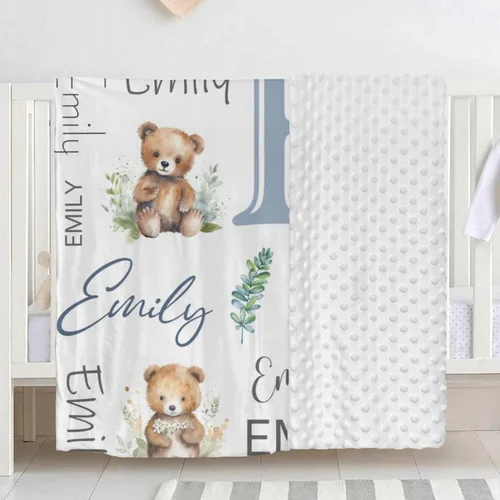 Vista 3 de Mantas de bebé personalizadas para niñas, manta de oso de bebé, manta de bebé de felpa suave Minky con nombre que recibe mantas para niñas, recién