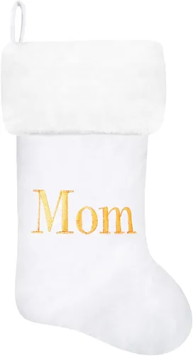 Vista 67 de Calcetines de Navidad bordados de 20 pulgadas con monograma, terciopelo negro con puño de felpa blanca supersuave, adornos clásicos para decoración