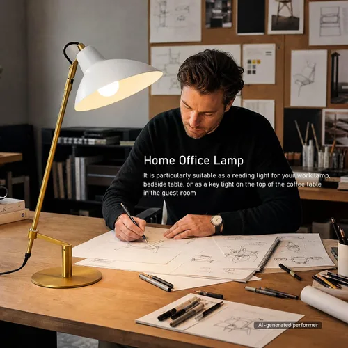 Vista 7 de Desk Lamp Modern Industrial 100% Metal Adjustable Table Lamp 24", Natural Light (4000K) with Dimmer, Ideal for Office Bedroom Study Room Living Room