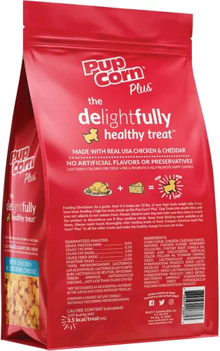 Vista 2 de Pup Corn Plus - Golosinas para perros infladas con prebióticos y probióticos - Pollo y queso cheddar (24 onzas) - Fabricado en Estados Unidos