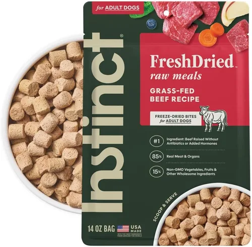 Vista 23 de Instinct Comidas crudas liofilizadas, alimento seco natural para perros, sin granos, carne de res real, bolsa de 3 onzas
