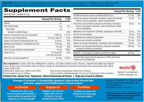 Vista 8 de Emergen-C Immune+ Apoyo Inmunológico de Triple Acción en Polvo, BetaVia (R), 1000 mg de Vitamina C, Vitaminas B, Vitamina D y Antioxidantes, Súper
