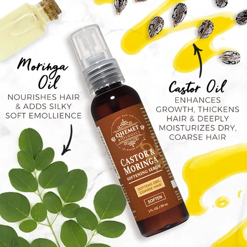 Vista 3 de Qhemet Biologics L.O.C. Method Collection para cabello de alta porosidad, incluye ghee desenredante de árbol de cacao, suero suavizante de ricino