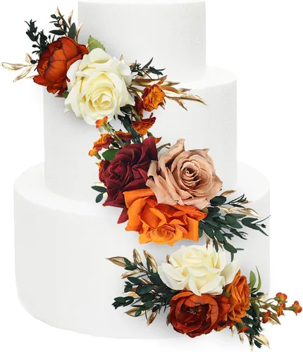 Vista 11 de Rinlong 3Pcs Premade Cake Flowers, Pampas Beige Wedding Cake Decor Beige y almendra