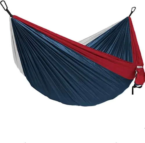 Vista 33 de Hamaca doble ajustable de capacidad de 550 libras con soporte de acero resistente de 10 pies, incluye funda de transporte portátil, fácil de Azul
