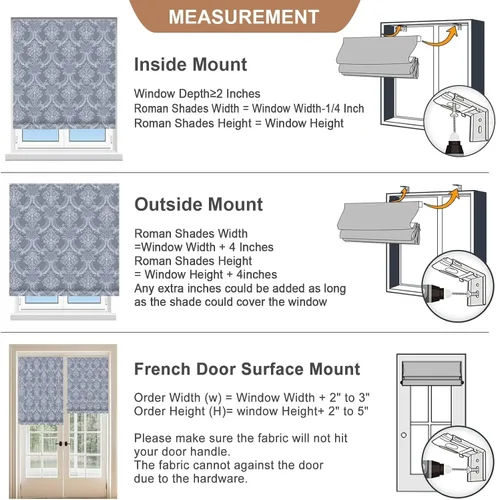 Vista 6 de Sunbox Persianas romanas sin cordón, de tela lavable, persianas romanas opacas para ventanas, puertas francesas, cocina, patrón floral en damasco