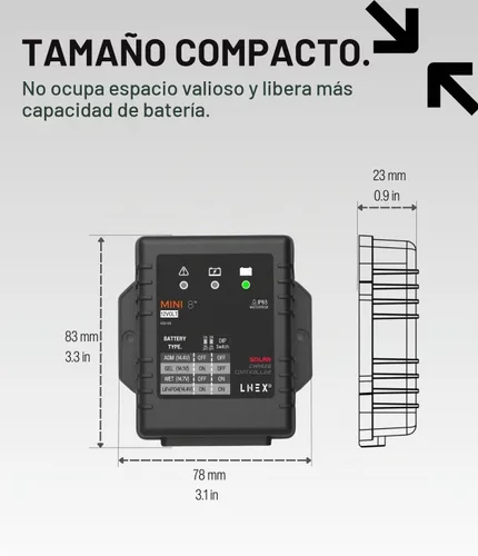 Vista 3 de LNEX Controlador de Carga Solar Impermeable 8A, 12V Mini Regulador Inteligente de Batería de Panel Solar con Indicador LED para LiFePO4, AGM, Gel