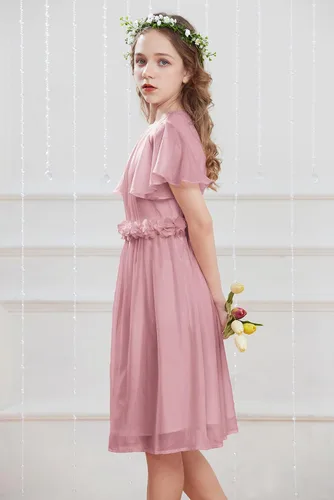 Vista 8 de GRACE KARIN Vestido de niña de flores para niñas, cuello redondo, lindo vestido de fiesta de boda de gasa para 5-12 años