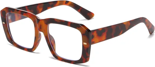 Vista 10 de LJCZKA Gafas rectangulares con bloqueo de luz azul para mujeres y hombres, de gran tamaño, marco grueso, anteojos cuadrados para computadora