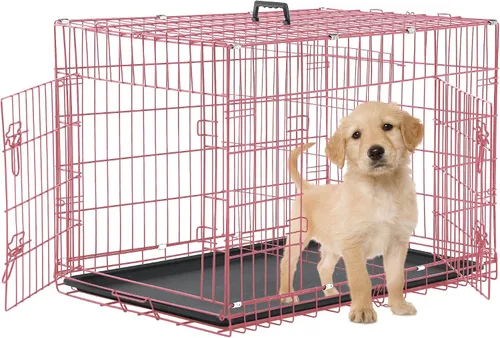 Vista 17 de Jaulas de 24 pulgadas para perros pequeños, 20 libras, jaula plegable para mascotas con bandeja de panel divisor, jaula de doble puerta para Negro