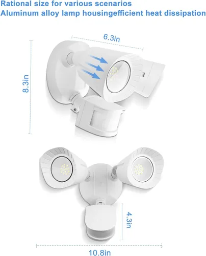 Vista 3 de UFOND Luces LED de seguridad para exteriores, luz con sensor de movimiento, 2400 lúmenes, reflectores de aluminio, impermeable, ángulo ajustable