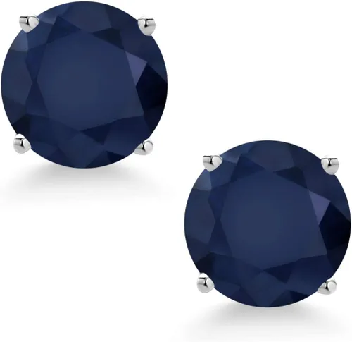 Vista 3 de Gem Stone King Aretes de tuerca de oro blanco de 14 quilates con piedra natal redonda de 0.236 in Aretes de oro blanco para mujer