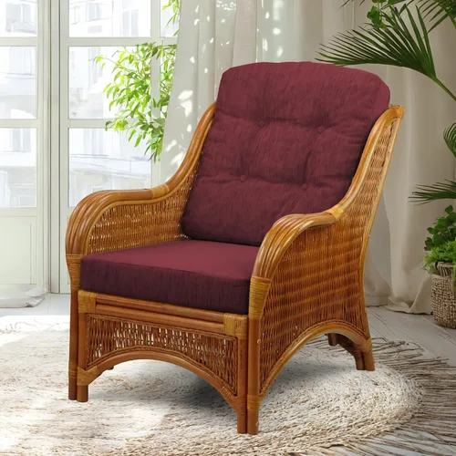 Vista 11 de Jam Lounge Living Accent - Sillón de mimbre de ratán natural, diseño hecho a mano con cojín marrón claro, colonial