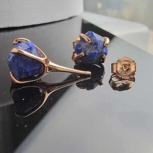 Vista 24 de Aretes de piedra preciosa natural en bruto con oro rosa sobre plata de ley 925, 6 a 0.276 in, regalo de piedra de nacimiento de calidad genuina