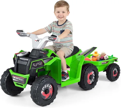 Vista 10 de Costzon Juguete ATV 2 en 1 6V para niños pequeños (con remolque, azul)