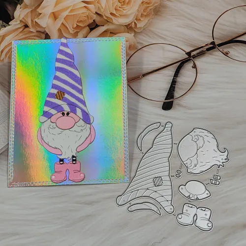 Vista 4 de Plantillas de plantillas de metal para decoración de tarjetas y álbumes de recortes, 2 unidades de gnomos de Navidad 2 enanos