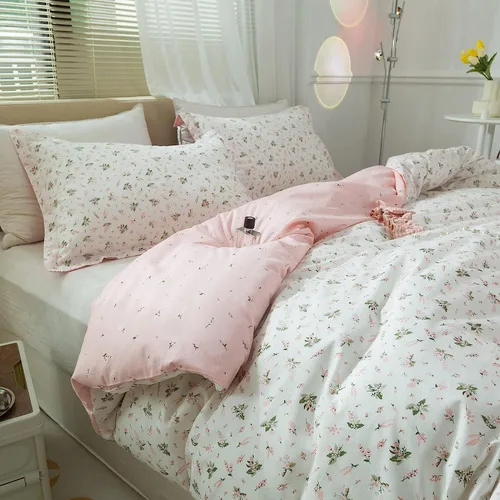 Vista 3 de mixinni Juego de funda de edredón de algodón floral para niñas y adolescentes, con lazos de cremallera, fácil cuidado, ultra suave y transpirable