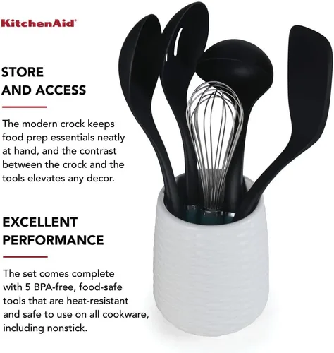 Vista 5 de KitchenAid KQ562BXAQA - Juego de herramientas y artilugios con Crock, 6 piezas, aguamarina