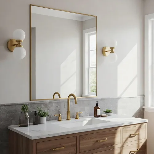 Vista 68 de 24x24 Inch Black Bathroom Mirror for Wall, Aluminum Frame Rectangle Rectangular Vanity Mirror, Modern Large for Bedroom, Living Room, Horizontal or