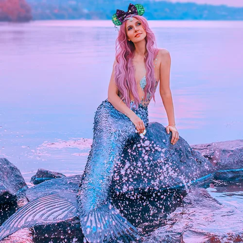 Vista 5 de MADO Diadema de orejas de ratón de sirena para mujeres y niñas, diadema de sirena accesorios de princesa para mujeres, niñas, niños y adultos