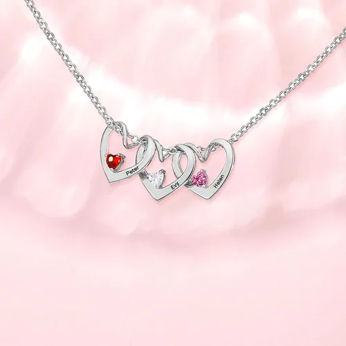 Vista 4 de MissNaNa Collar personalizado para mamá con 1-6 piedras natales y nombres grabados, collar familiar personalizado con nombre de corazón para el día